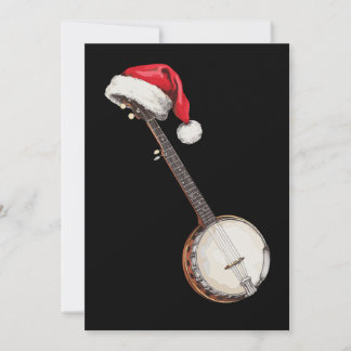 Banjo Christmas Santa Hat Bluegrass Music Vintage Holiday Card