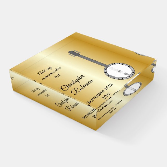 Banjo Design Commemorative Paperweight (Angled)