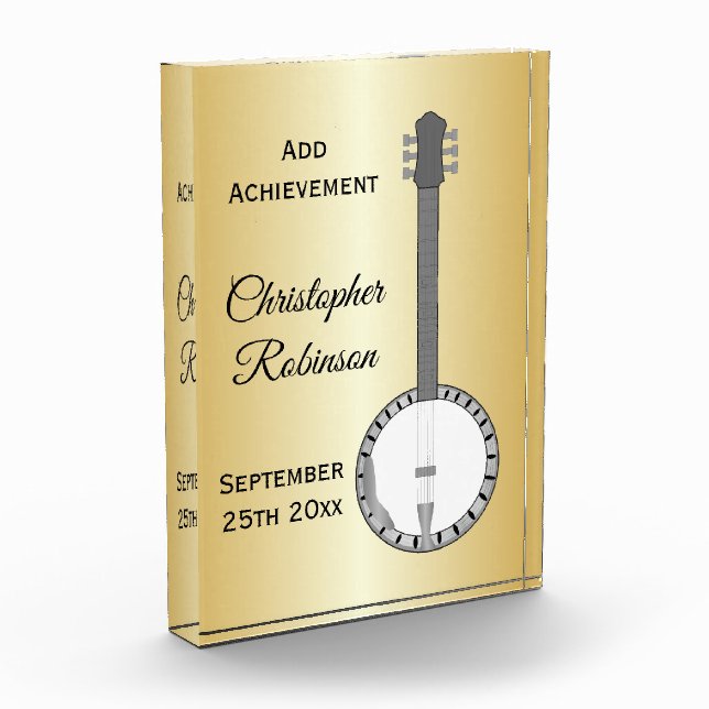 Banjo Design Personalised Acrylic Award (Left)