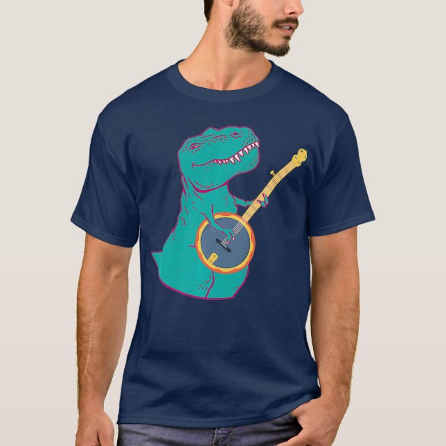Banjo Dinosaur Bluegrass Music Dino Musician T-Shirt (Front)