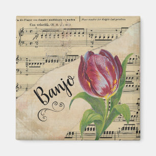 Banjo Elegant Tulip Vintage Sheet Music Magnet
