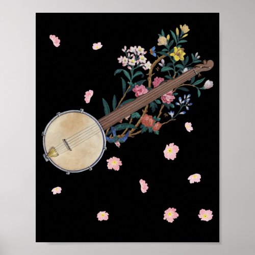 Banjo Flowers Country Music Floral Poster