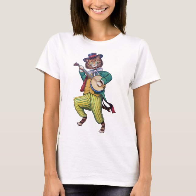 Banjo (Guitar) Player Cat, Louis Wain T-Shirt (Front)
