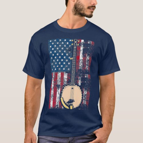 Banjo In American Flag Bluegrass  Cute Fiddle T_Shirt