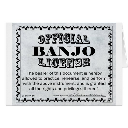 Banjo License Cards (Front Horizontal)