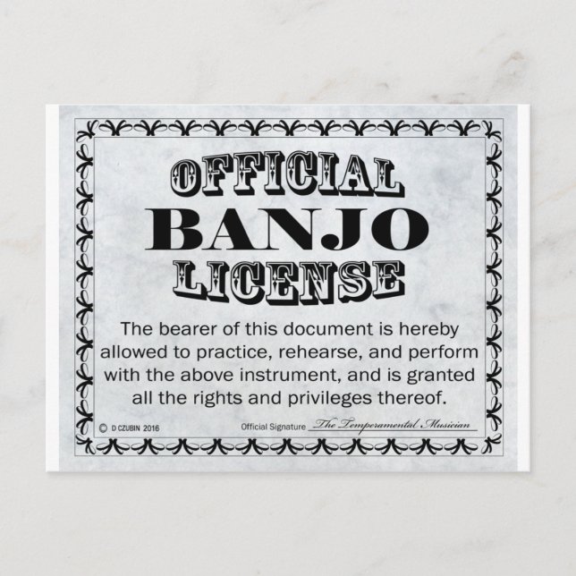 Banjo License Postcard (Front)