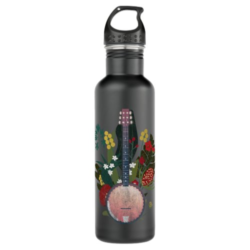 Banjo Lover Flowers Stringed Bluegrass Folk Floral Stainless Steel Water Bottle