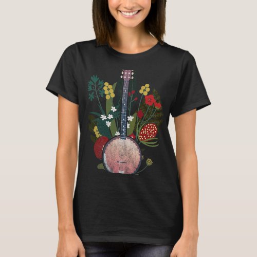 Banjo Lover Flowers Stringed Bluegrass Folk Floral T_Shirt