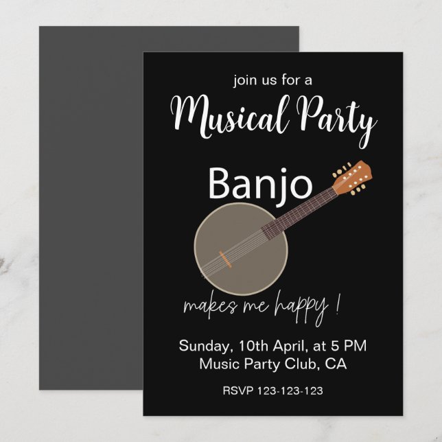 Banjo Makes Me Happy Musical Party Invitation (Front/Back)