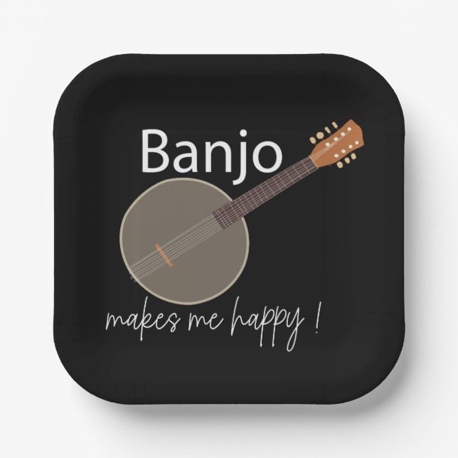 Banjo Makes Me Happy Musical Party Paper Plates (Front)