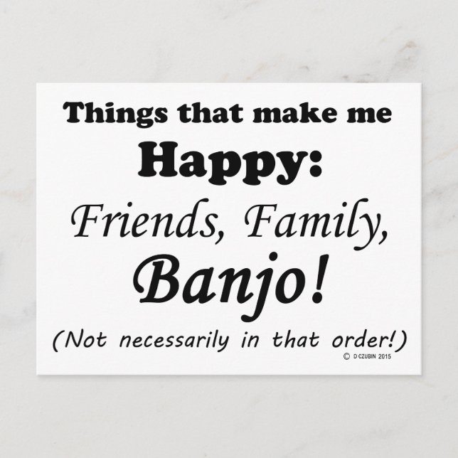 Banjo Makes Me Happy Postcard (Front)