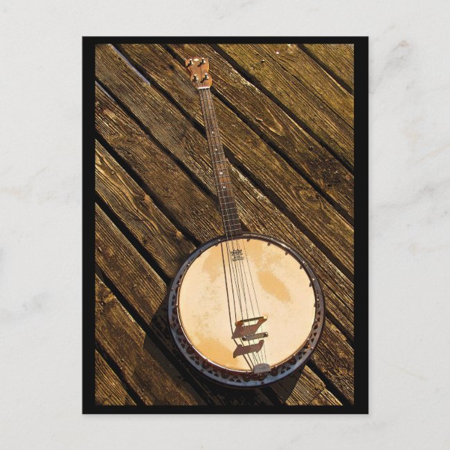 Banjo Music Instrument on Wood Postcard