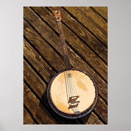 Banjo Music Instrument on Wood Poster