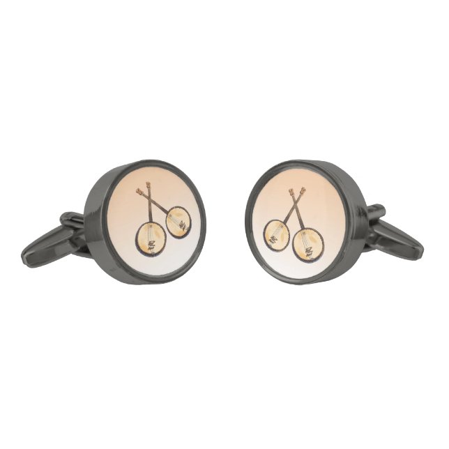 Banjo Music Instrument Orange Cufflinks (Angled)