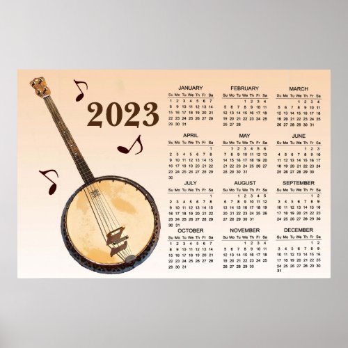 Banjo Musical Instrument 2023 Calendar Poster
