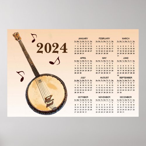 Banjo Musical Instrument 2024 Calendar Poster
