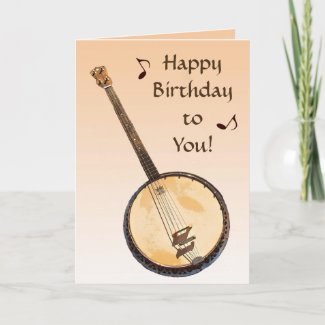 Banjo Musical Instrument Orange Birthday Card