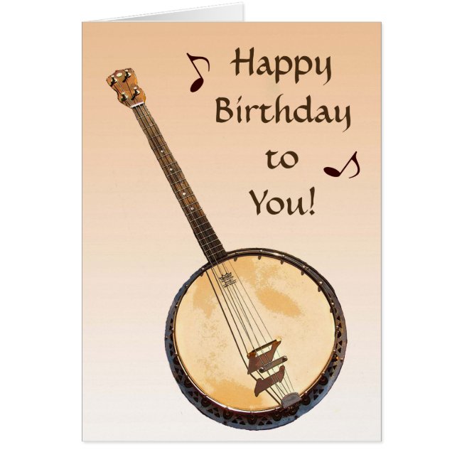 Banjo Musical Instrument Orange Birthday Card
