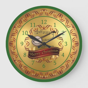 Banjo ~ Musical Scroll ~ “Merry Christmas” Large Clock