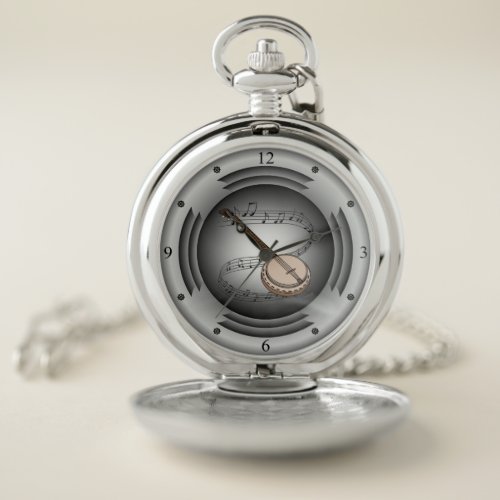 Banjo  Musical Scroll  Silver Speaker  Pocket Watch