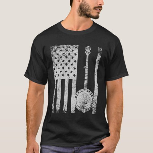 Banjo Patriotic American Flag Banjo Lover T_shirt