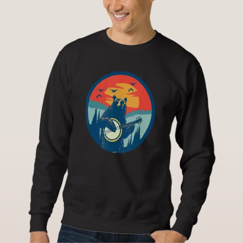 Banjo Pickin Bear Cool Eighties Vibe Graphic Sweatshirt