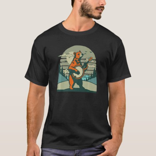 Banjo Pickin Bear Retro Folk Music Graphic   T_Shirt