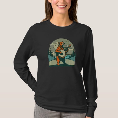 Banjo Pickin Bear Retro Folk Music Graphic   T_Shirt