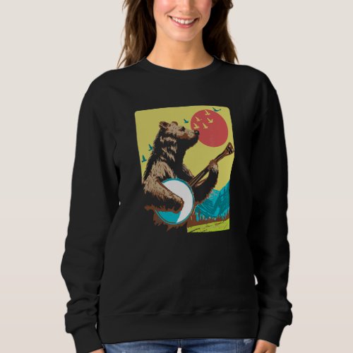 Banjo Pickin Bear Sunset 80s  90s Vibe Graphic Sweatshirt