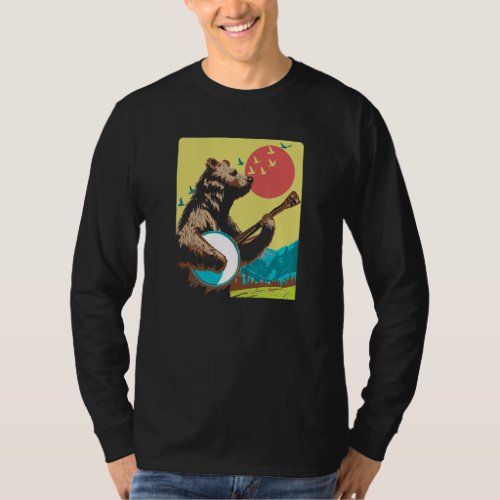 Banjo Pickin Bear Sunset 80s  90s Vibe Graphic T_Shirt