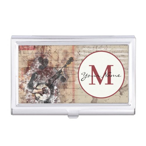 Banjo Player Sheet Music Monogram Name Customized Business Card Case