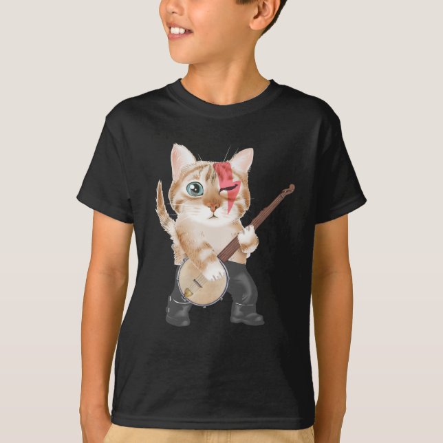 Banjo playing Cat Folk Country Music Lover T-Shirt (Front)