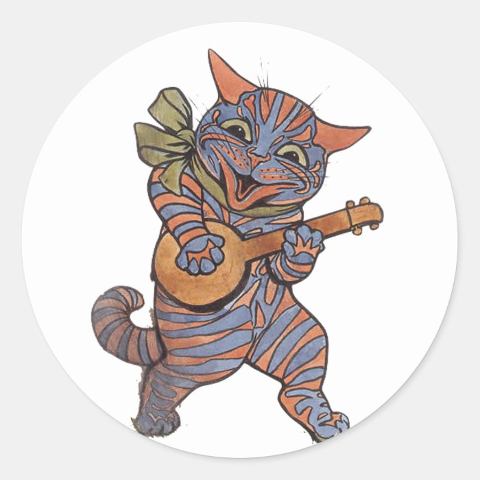 Banjo Playing Cat Round Stickers