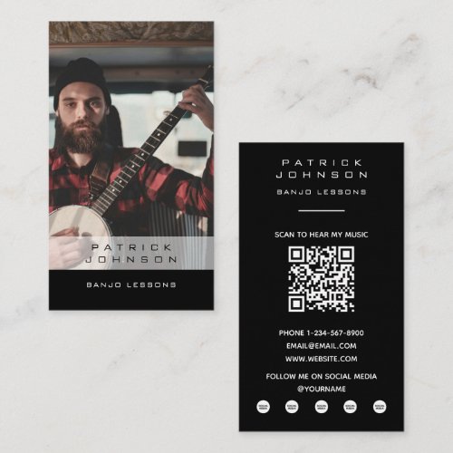 Banjo Playing Lessons Musician Music Photo QR Code Business Card