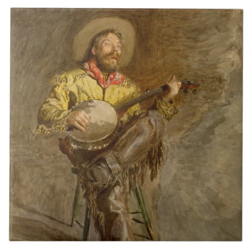 Banjo Playing Ranchero Singing Cowboy in Old West  Ceramic Tile