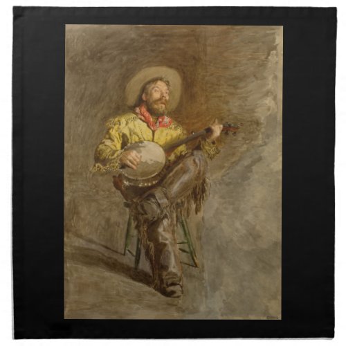 Banjo Playing Ranchero Singing Cowboy in Old West  Cloth Napkin