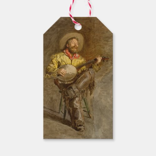 Banjo Playing Ranchero Singing Cowboy in Old West  Gift Tags