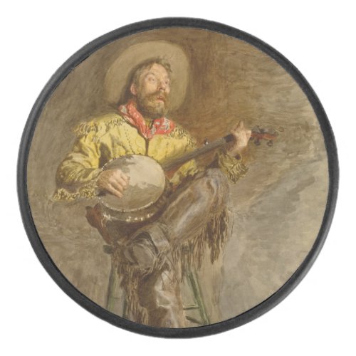 Banjo Playing Ranchero Singing Cowboy in Old West  Hockey Puck