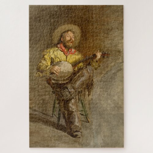 Banjo Playing Ranchero Singing Cowboy in Old West  Jigsaw Puzzle