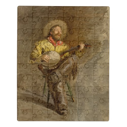 Banjo Playing Ranchero Singing Cowboy in Old West  Jigsaw Puzzle