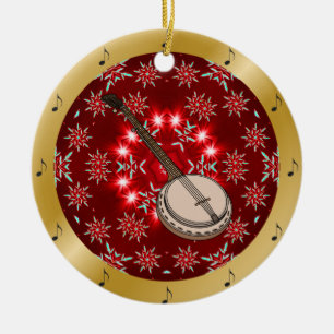Banjo ~ Silver ~ Red~ Gold ~ Christmas ~ Ceramic Ornament