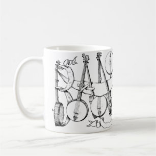 banjo spelled with banjos illustration art coffee mug