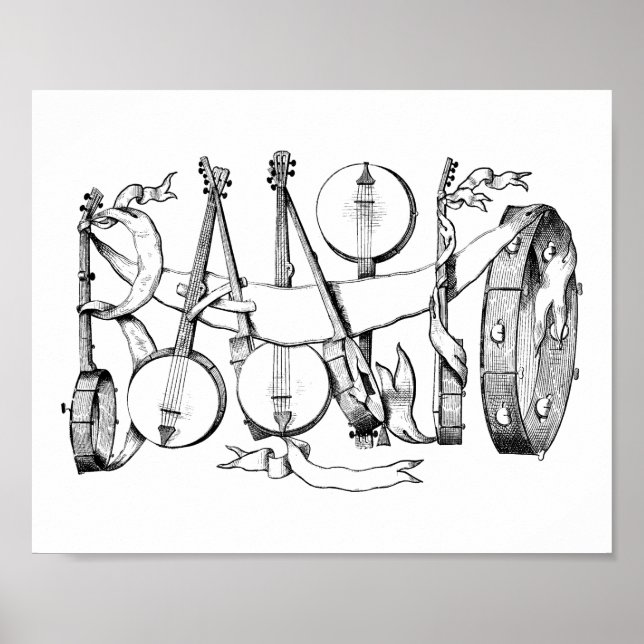 banjo spelled with banjos illustration art  poster (Front)