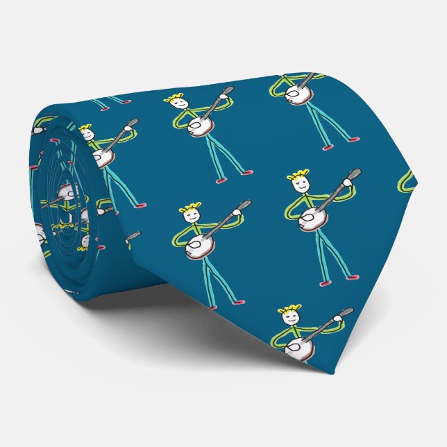 Banjo Stickman  Neck Tie (Rolled)
