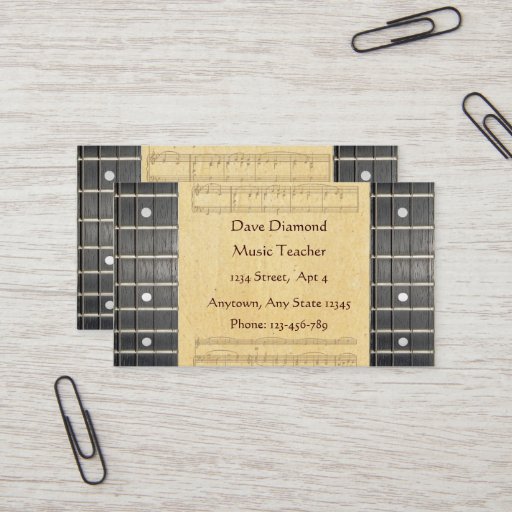Customizable Banjo Strings Fretboard Sheet Music Business Cards