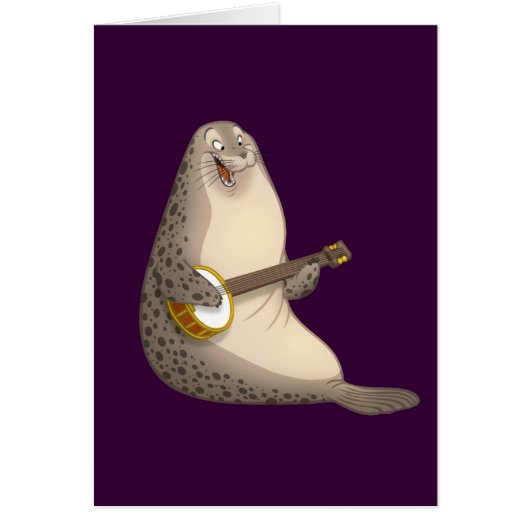 Banjo Strummin' Seal Card (Blank Inside) (Front)