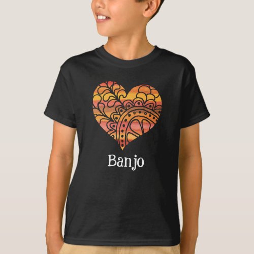 Banjo Sunshine Yellow Orange Mandala Heart T-Shirt