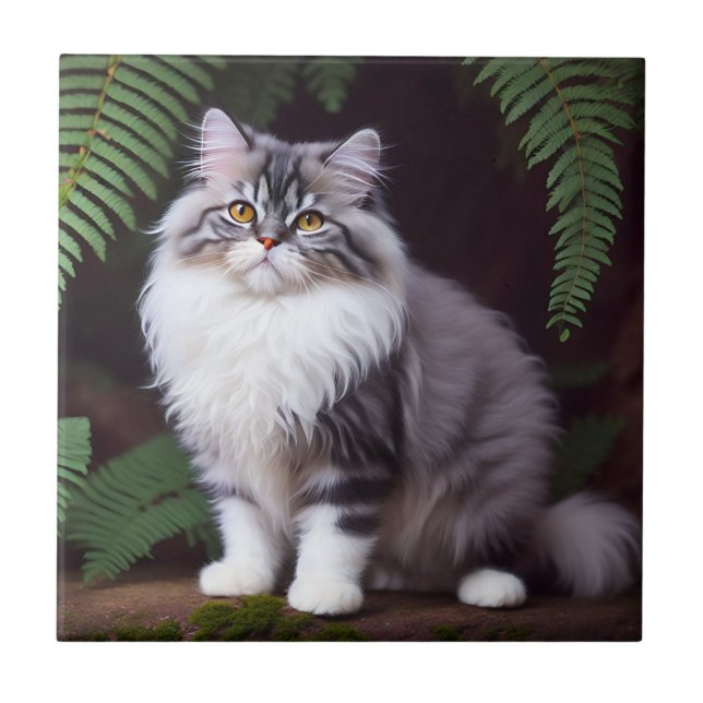 Banjo The Fluffy Gray And White Persian  Ceramic Tile (Front)