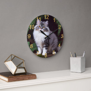 Banjo The Fluffy Gray And White Persian  Large Clock