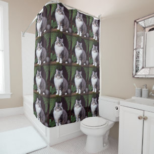 Banjo The Fluffy Gray And White Persian Shower Curtain